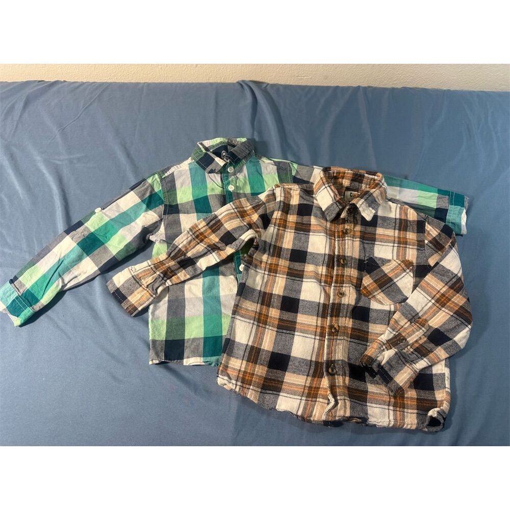 Boys' Plaid Long Sleeve Button-Up Shirts Size 5 Bundle of 2